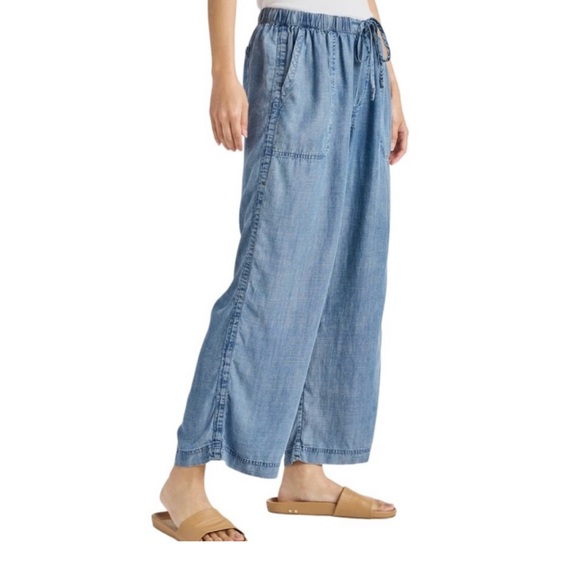 Splendid Angie Tie Waist Relaxed Wide Leg Lyocell Pants Chambray M - Picture 2 of 5